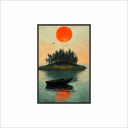 Isolated Serenity – Boat & Island Sunset Art 🌅🚣‍♂️