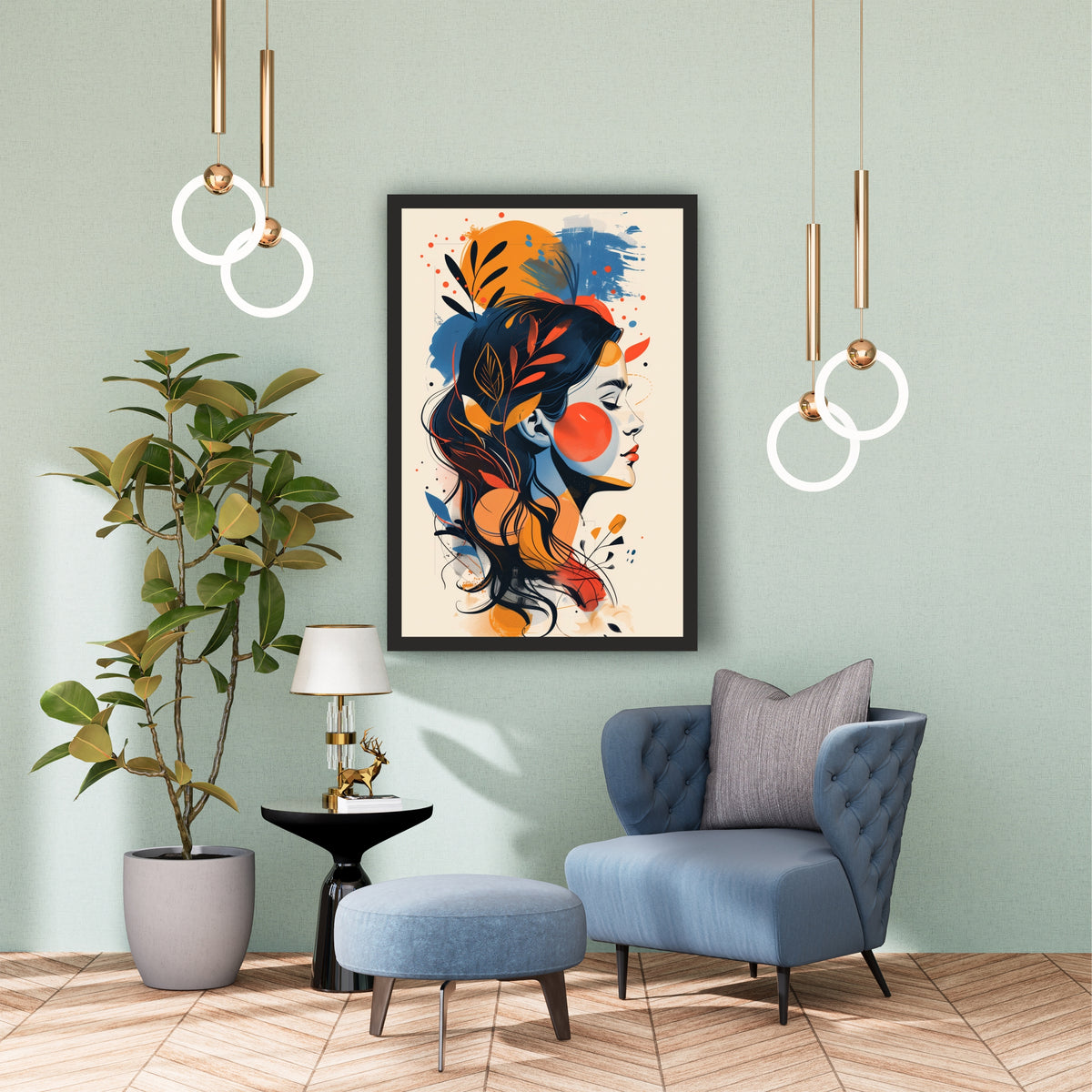 Abstract Woman Wall Art | Modern Floral Portrait Artwork
