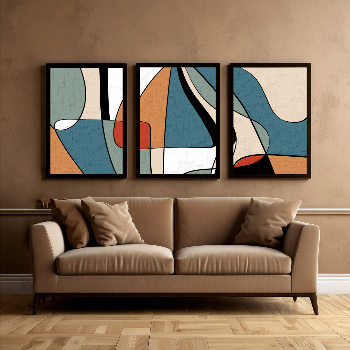Modern Abstract Wall Art Set of 3 | Mid-Century Geometric Prints | Contemporary Minimalist Decor