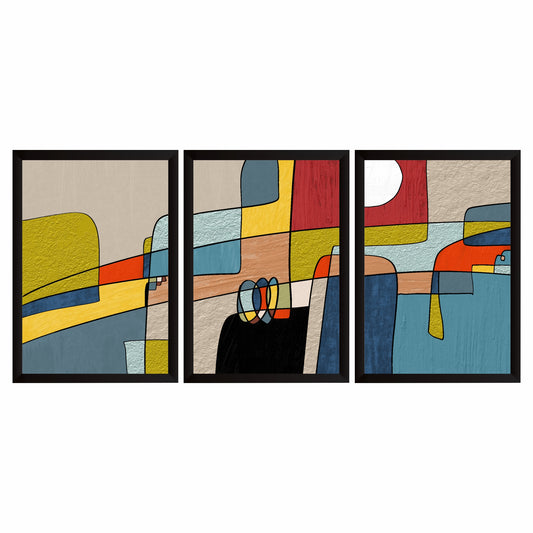 Modern Colorful Abstract Wall Art Set of 3 | Mid-Century Geometric Prints | Contemporary Home Decor