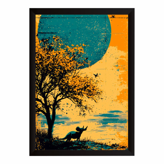 Dinosaur Wall Art | Triceratops Silhouette Moon Landscape