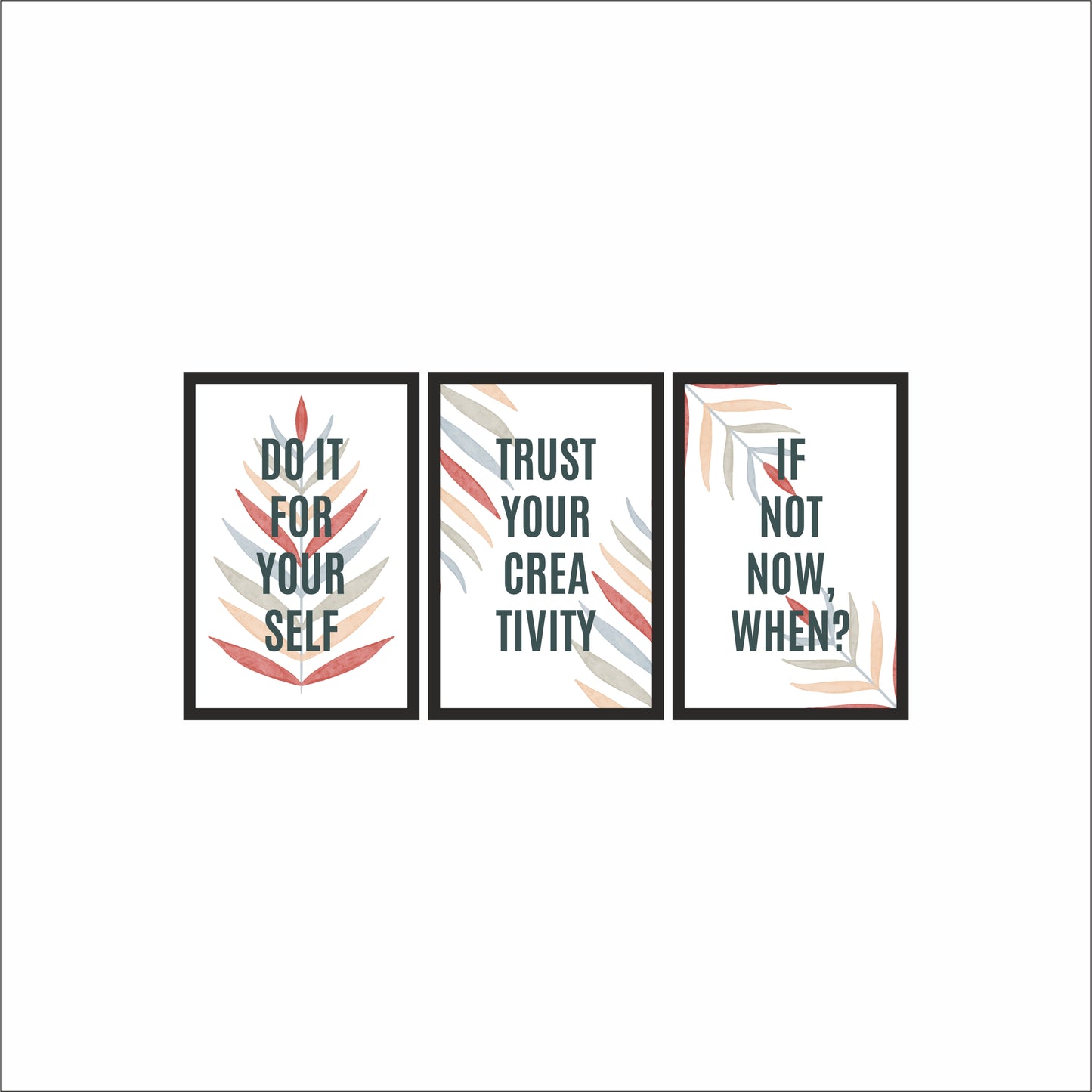 Motivational Leaf Quotes Wall Frame Set – Inspiring Modern Art for Creative Spaces