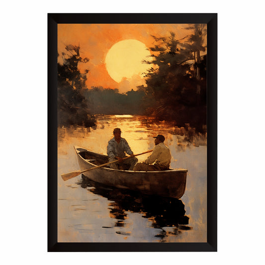 Boating Sunset Wall Art | Vintage Watercolor Lake Landscape