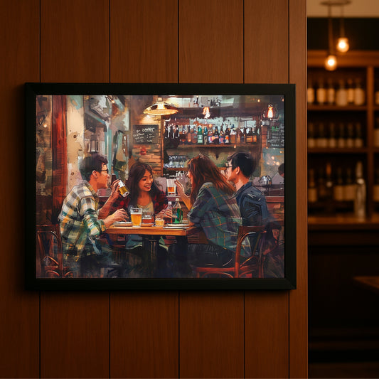 “Good Times Wall Art Photo Frame – Cozy Bar Friends Art”