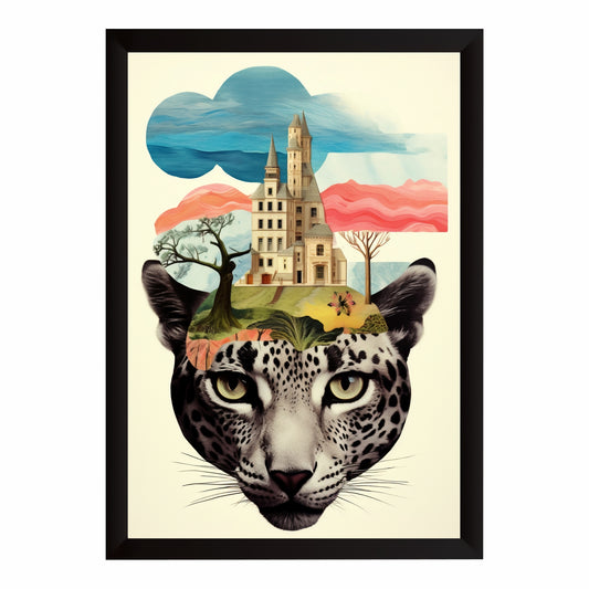 Leopard Surrealism Wall Art | Fantasy Animal & Castle Collage