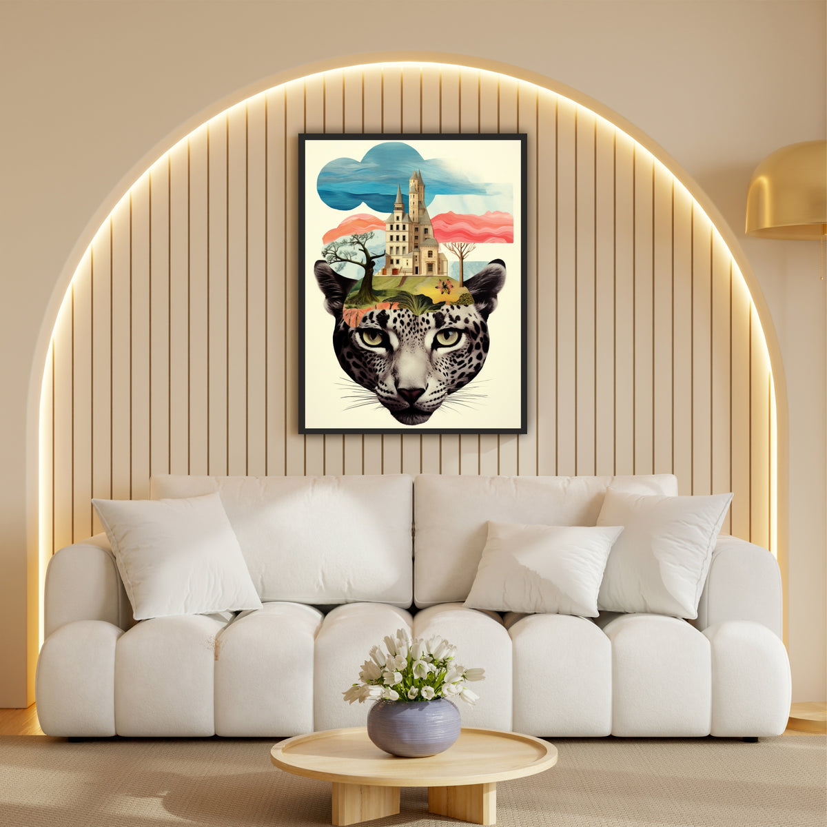 Leopard Surrealism Wall Art | Fantasy Animal & Castle Collage