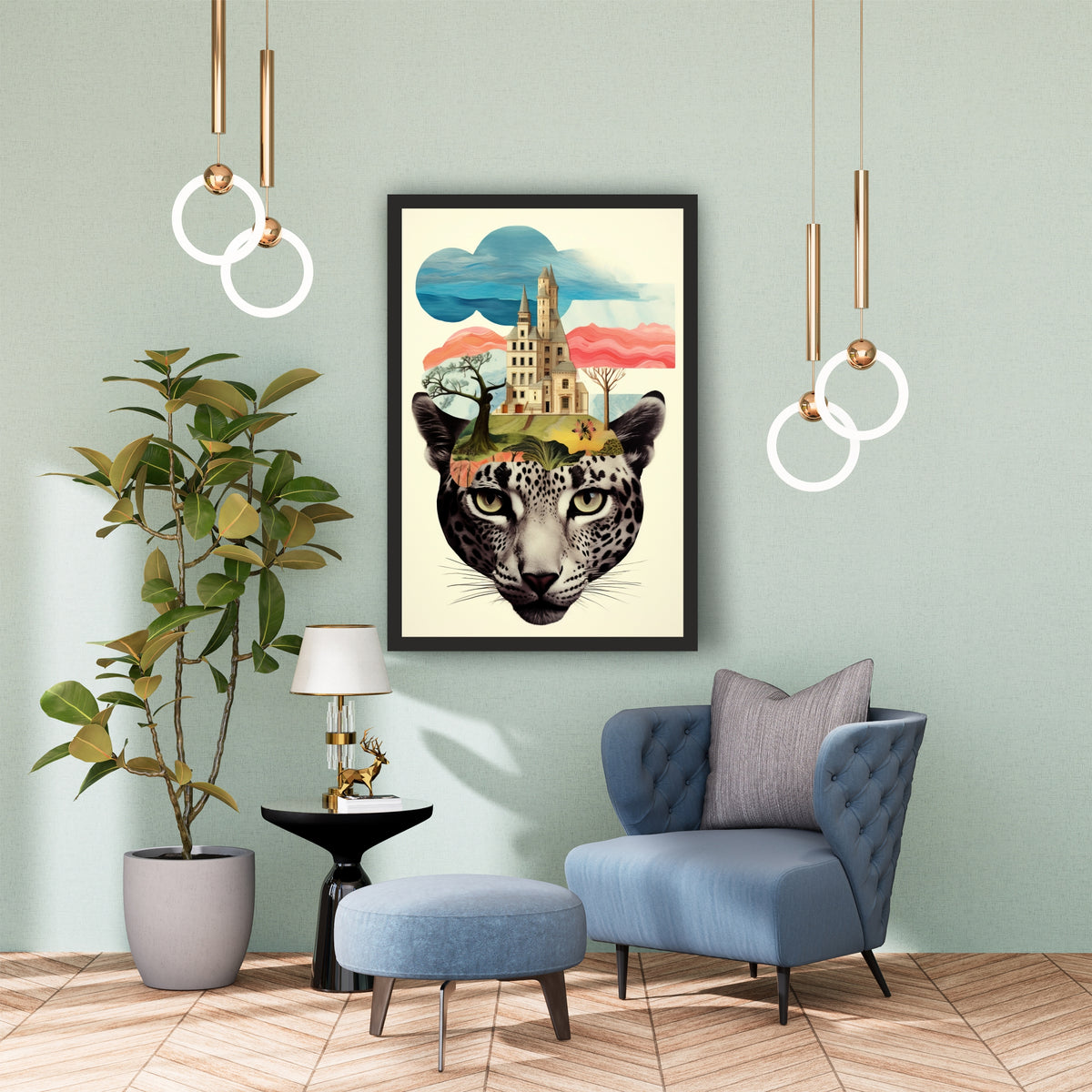 Leopard Surrealism Wall Art | Fantasy Animal & Castle Collage