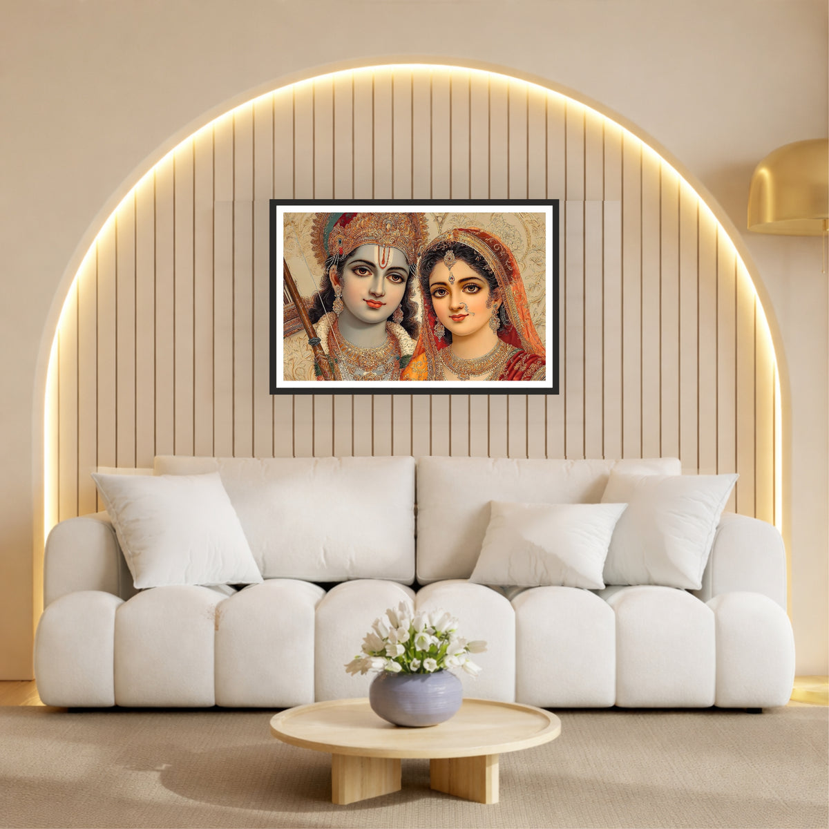 Lord Rama & Goddess Sita Wall Art | Divine Hindu Couple Portrait | Ram Darbar Inspired Artwork | Premium Religious Home Decor