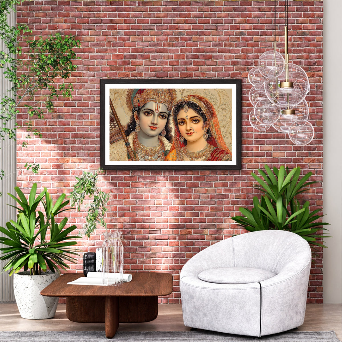 Lord Rama & Goddess Sita Wall Art | Divine Hindu Couple Portrait | Ram Darbar Inspired Artwork | Premium Religious Home Decor