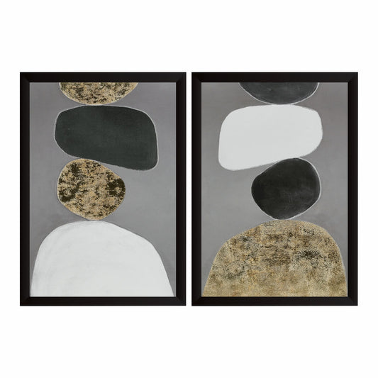 Abstract Neutral Wall Art Set of 2 | Black White & Gold Organic Shapes Prints | Modern Minimalist Geometric Decor