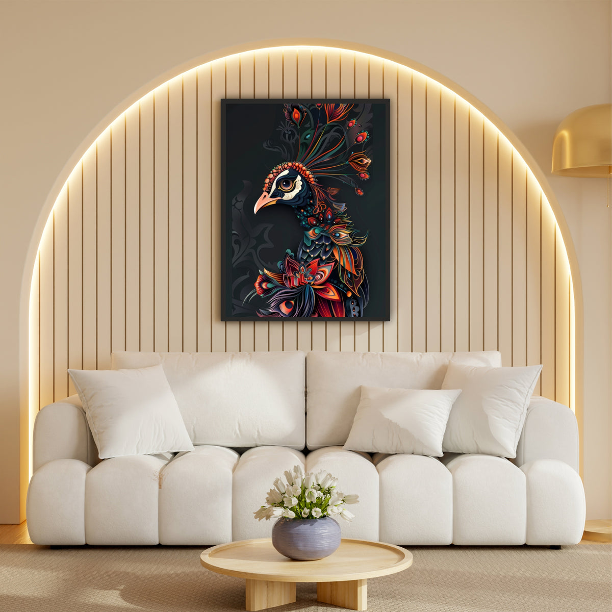Peacock Tribal Art Wall Decor | Ornate Peacock Illustration