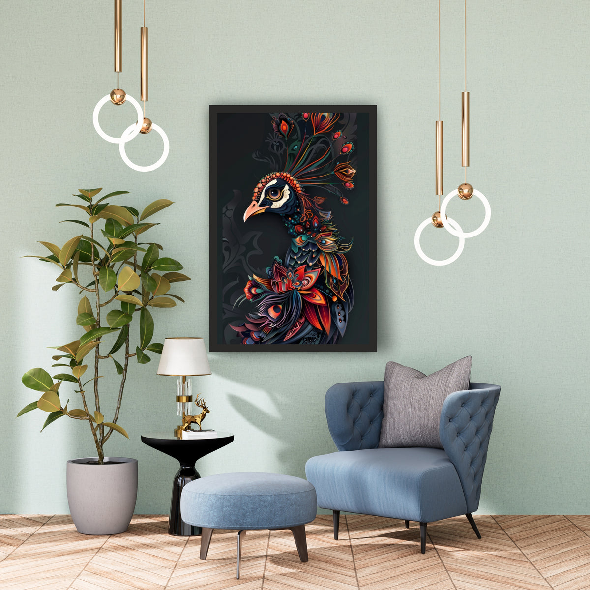 Peacock Tribal Art Wall Decor | Ornate Peacock Illustration