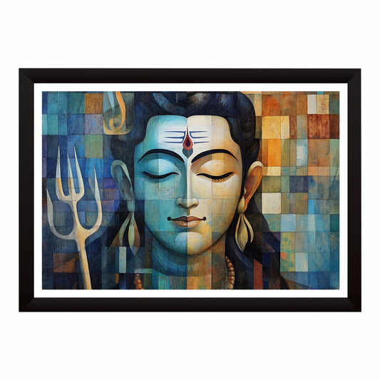 Lord Shiva Abstract Wall Art | Modern Mahadev Portrait | Mosaic Style Hindu Spiritual Artwork | Premium Religious Home Decor