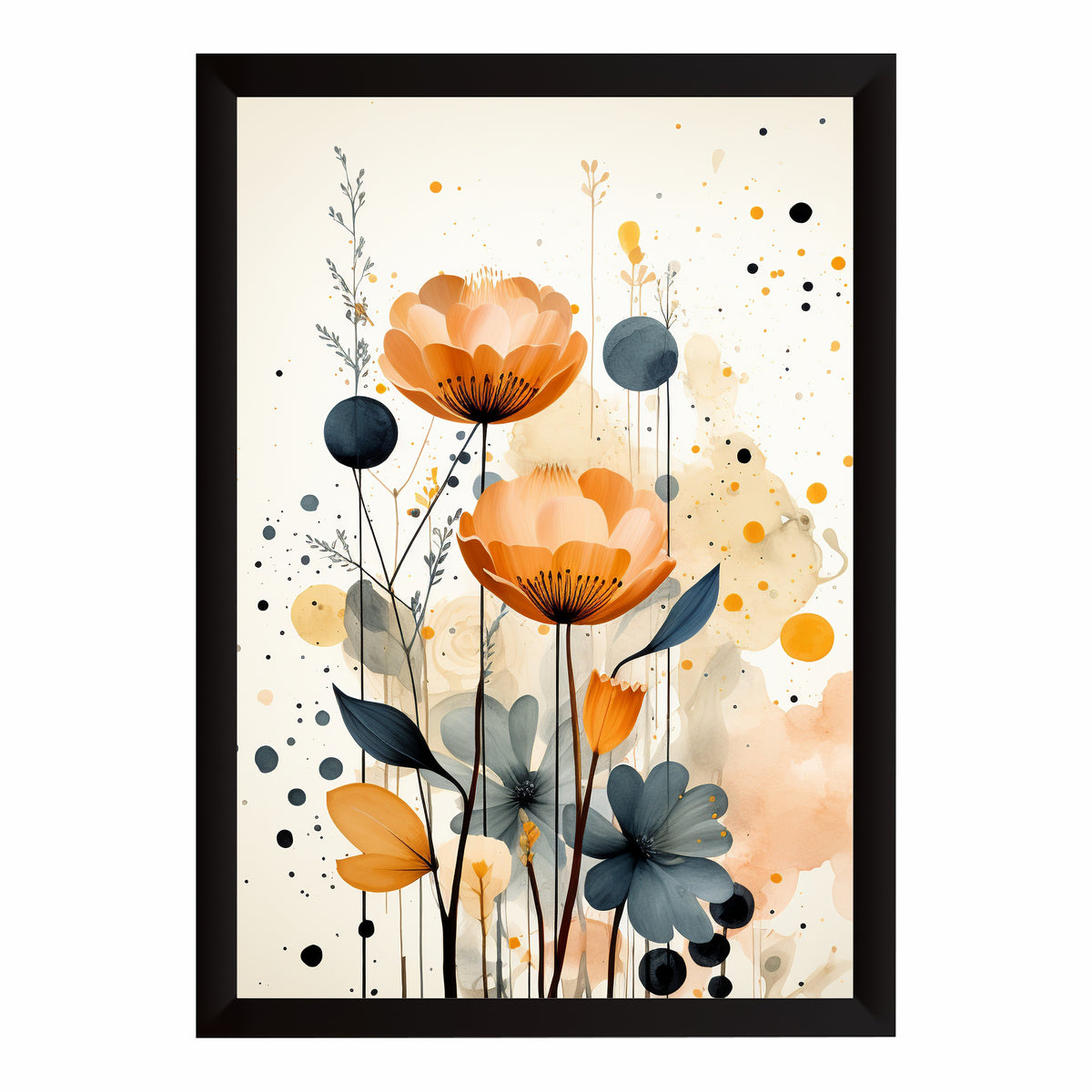 Abstract Floral Wall Art | Orange & Blue Botanical Artwork