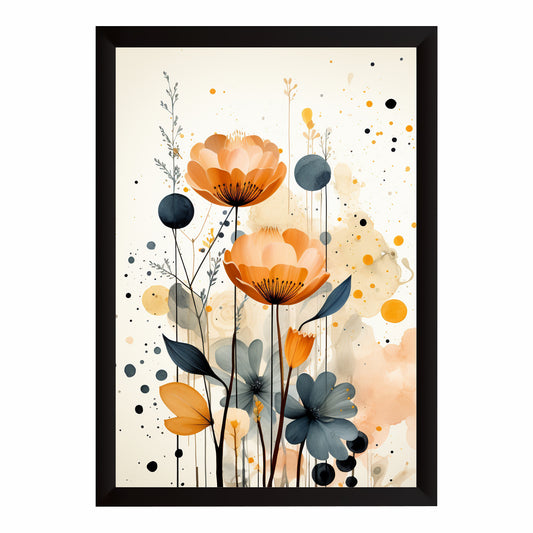 Abstract Floral Wall Art | Orange & Blue Botanical Artwork