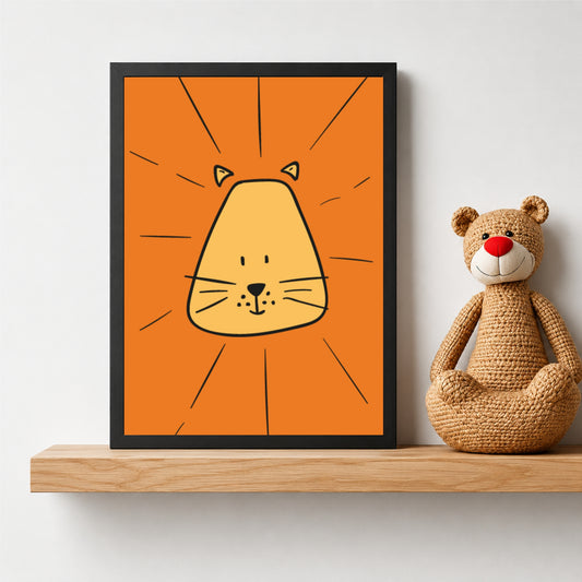 Cute Cat Wall Art | Orange Cat Kids Poster | Minimalist Nursery Animal Decor