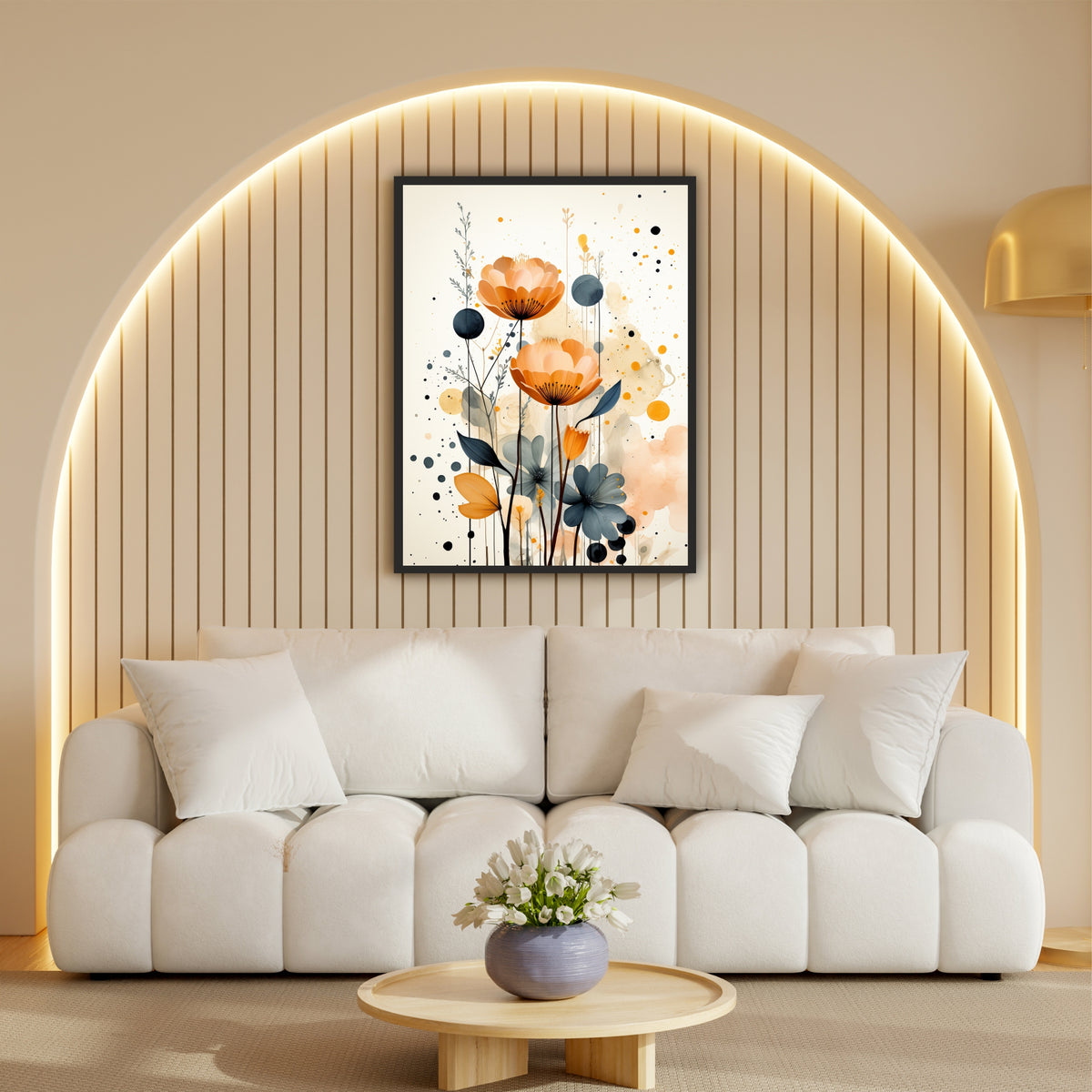 Abstract Floral Wall Art | Orange & Blue Botanical Artwork