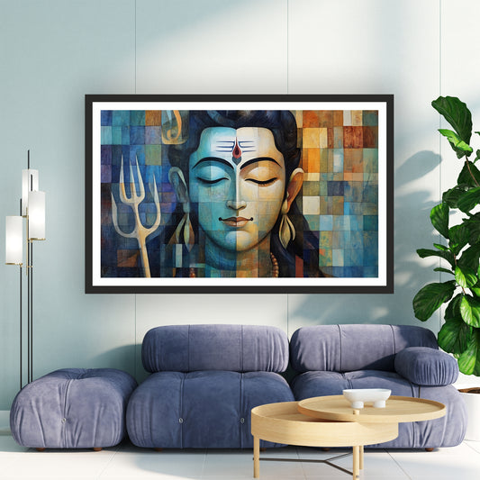 Lord Shiva Abstract Wall Art | Modern Mahadev Portrait | Mosaic Style Hindu Spiritual Artwork | Premium Religious Home Decor