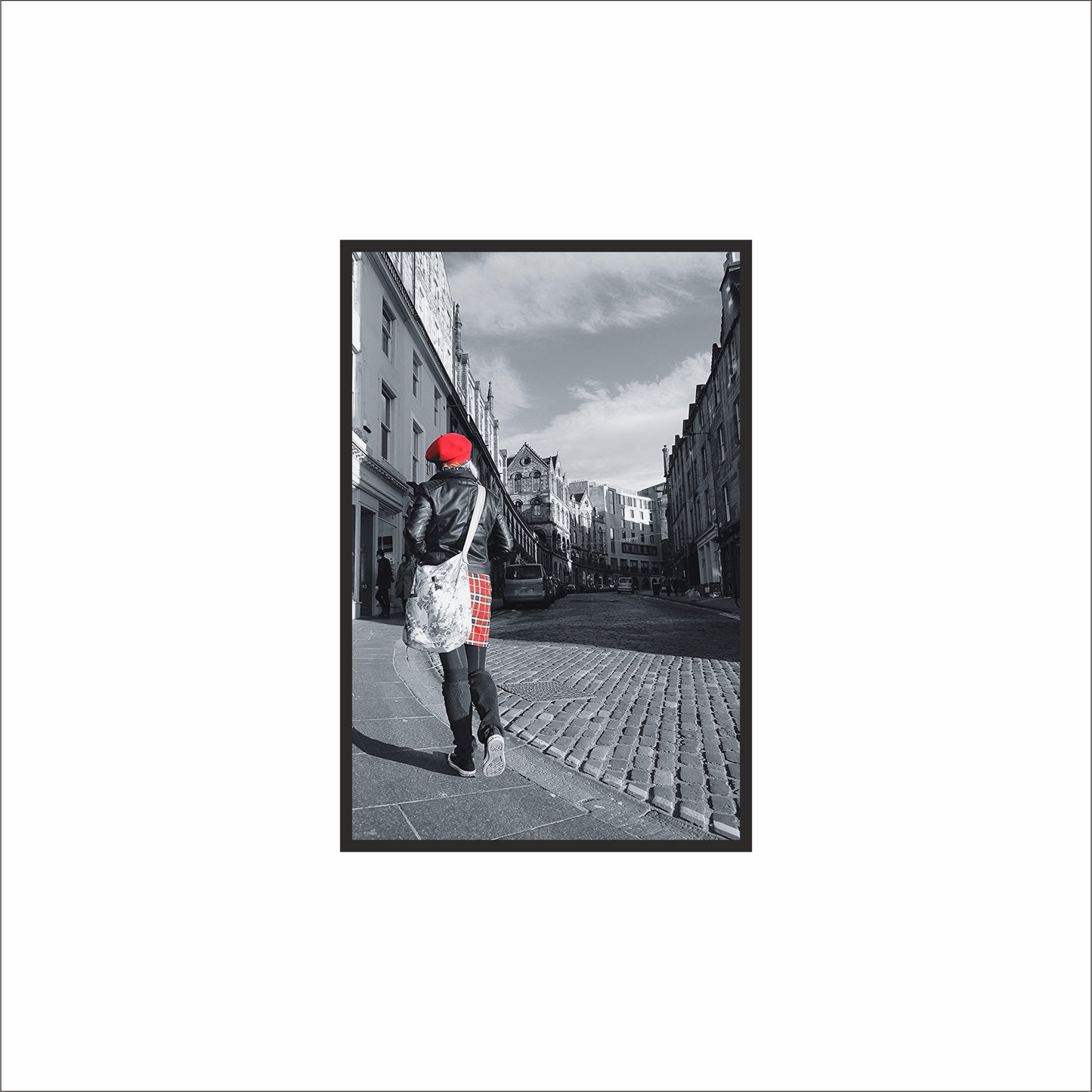 “Red Accent Walk – Urban Contrast Frame” ❤️🖤
