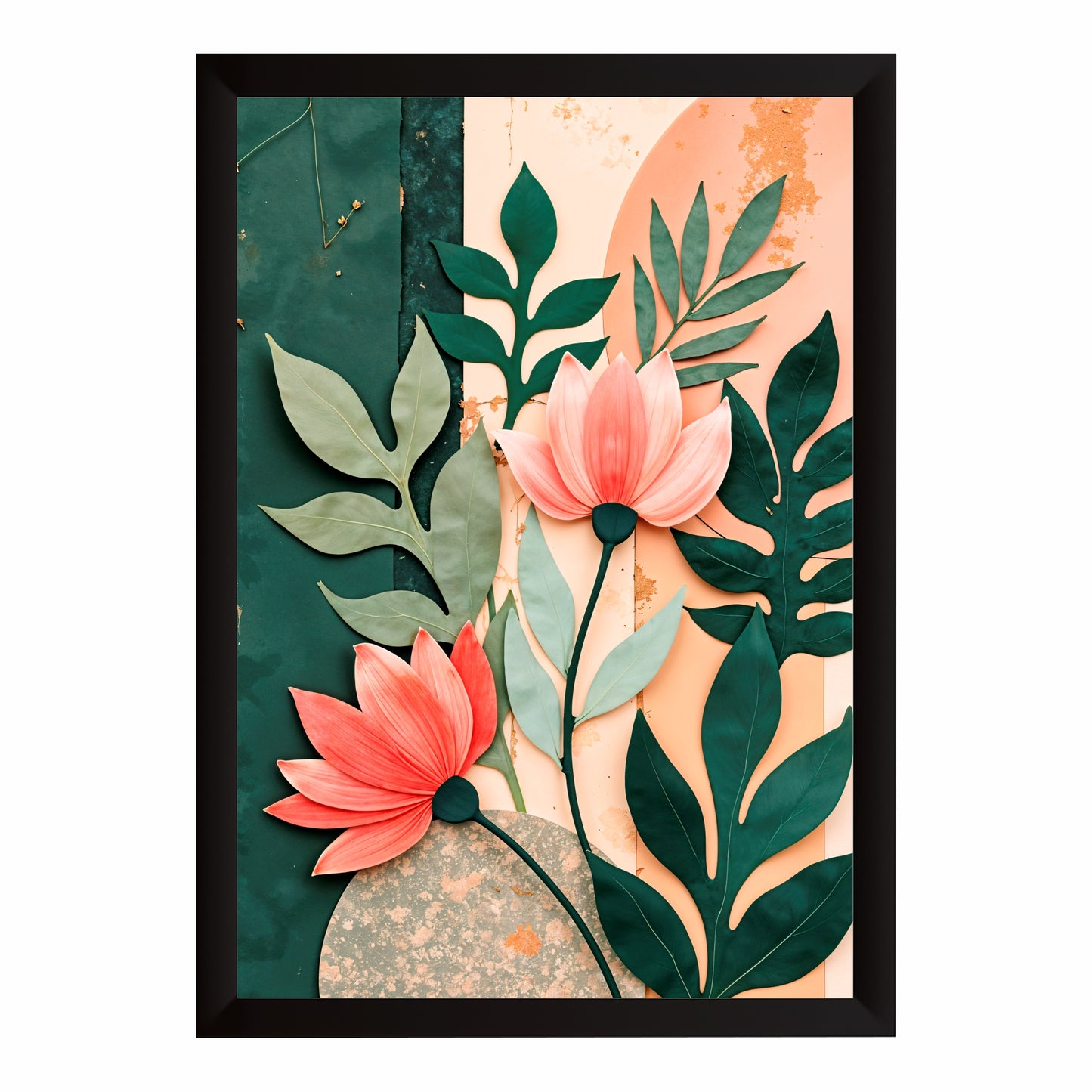 Tropical Floral Wall Art | Pink Lotus & Green Botanical Artwork