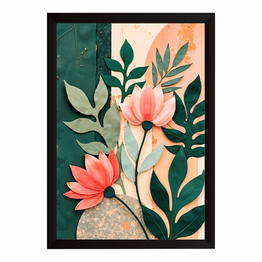 Tropical Floral Wall Art | Pink Lotus & Green Botanical Artwork