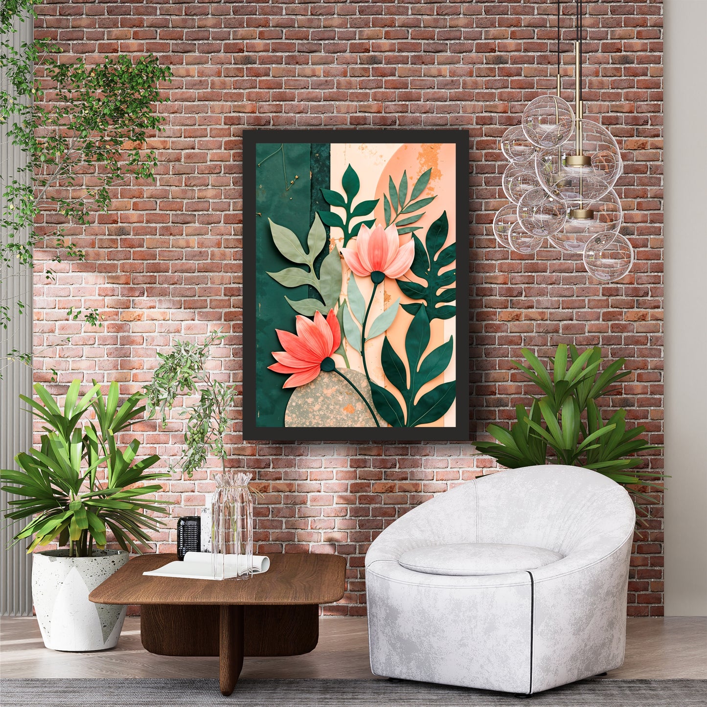 Tropical Floral Wall Art | Pink Lotus & Green Botanical Artwork