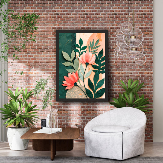 Tropical Floral Wall Art | Pink Lotus & Green Botanical Artwork