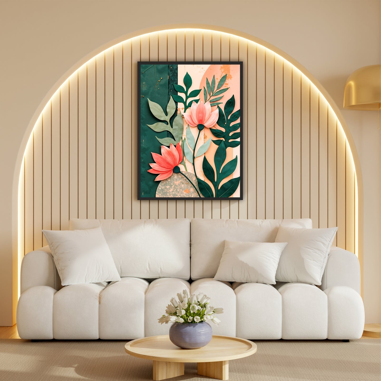 Tropical Floral Wall Art | Pink Lotus & Green Botanical Artwork
