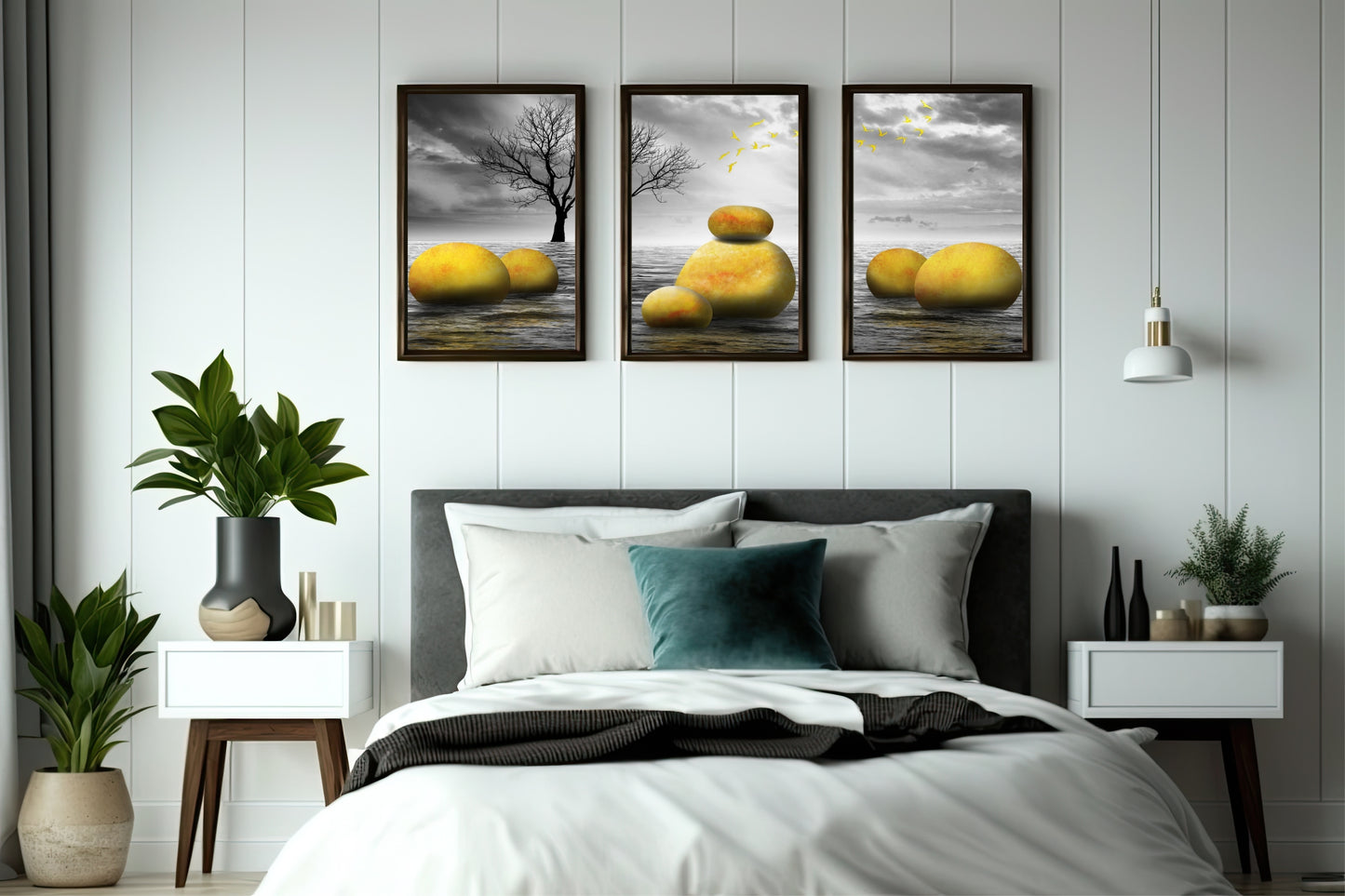 Golden Serenity Abstract Wall Frame Set – Zen Modern Tranquility 🌅🖤