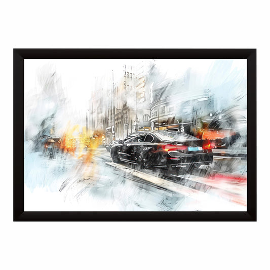 Luxury Car City Drive Wall Art | Modern Automotive Watercolor Poster