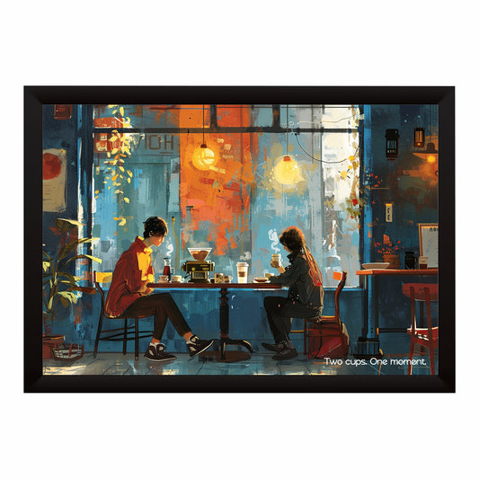 Two Cups Wall Art | Cozy Coffee Café Canvas Print | Modern Coffee Shop Decor