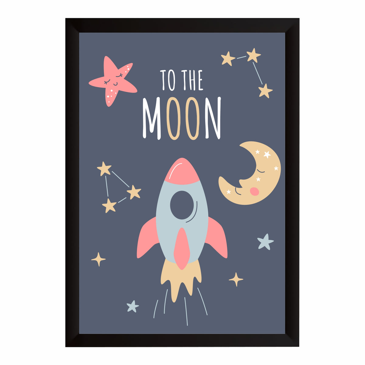 To the Moon Rocket Wall Art | Cute Space Adventure Nursery Print