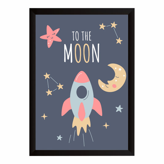 To the Moon Rocket Wall Art | Cute Space Adventure Nursery Print