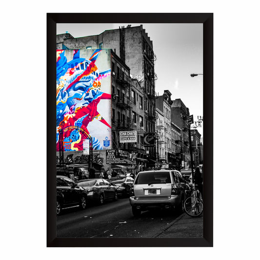 Urban Street Art Black & White Wall Art | Colorful Graffiti Cityscape Print