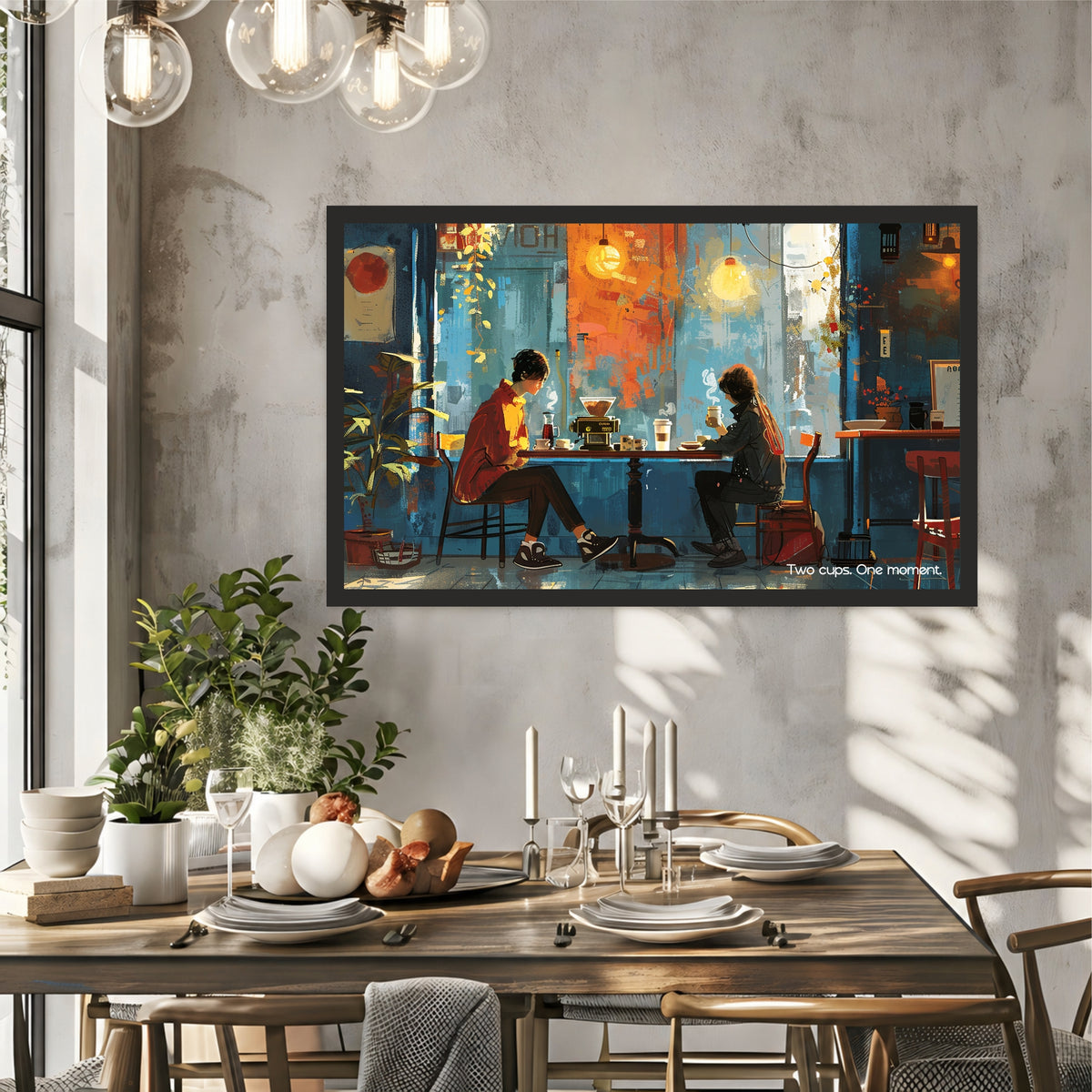 Two Cups Wall Art | Cozy Coffee Café Canvas Print | Modern Coffee Shop Decor