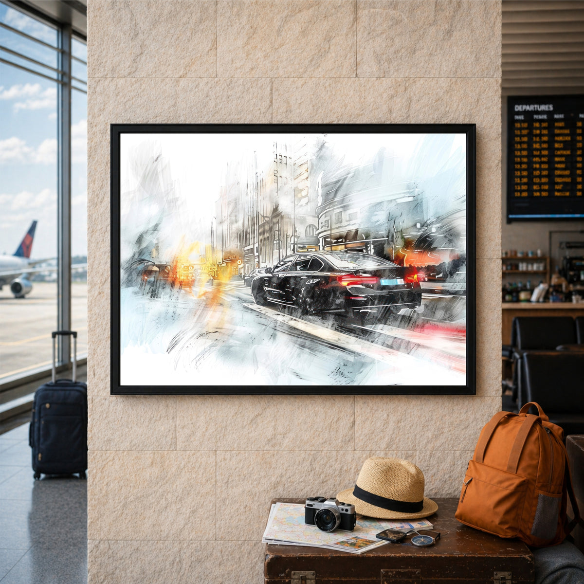 Luxury Car City Drive Wall Art | Modern Automotive Watercolor Poster