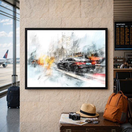 Luxury Car City Drive Wall Art | Modern Automotive Watercolor Poster