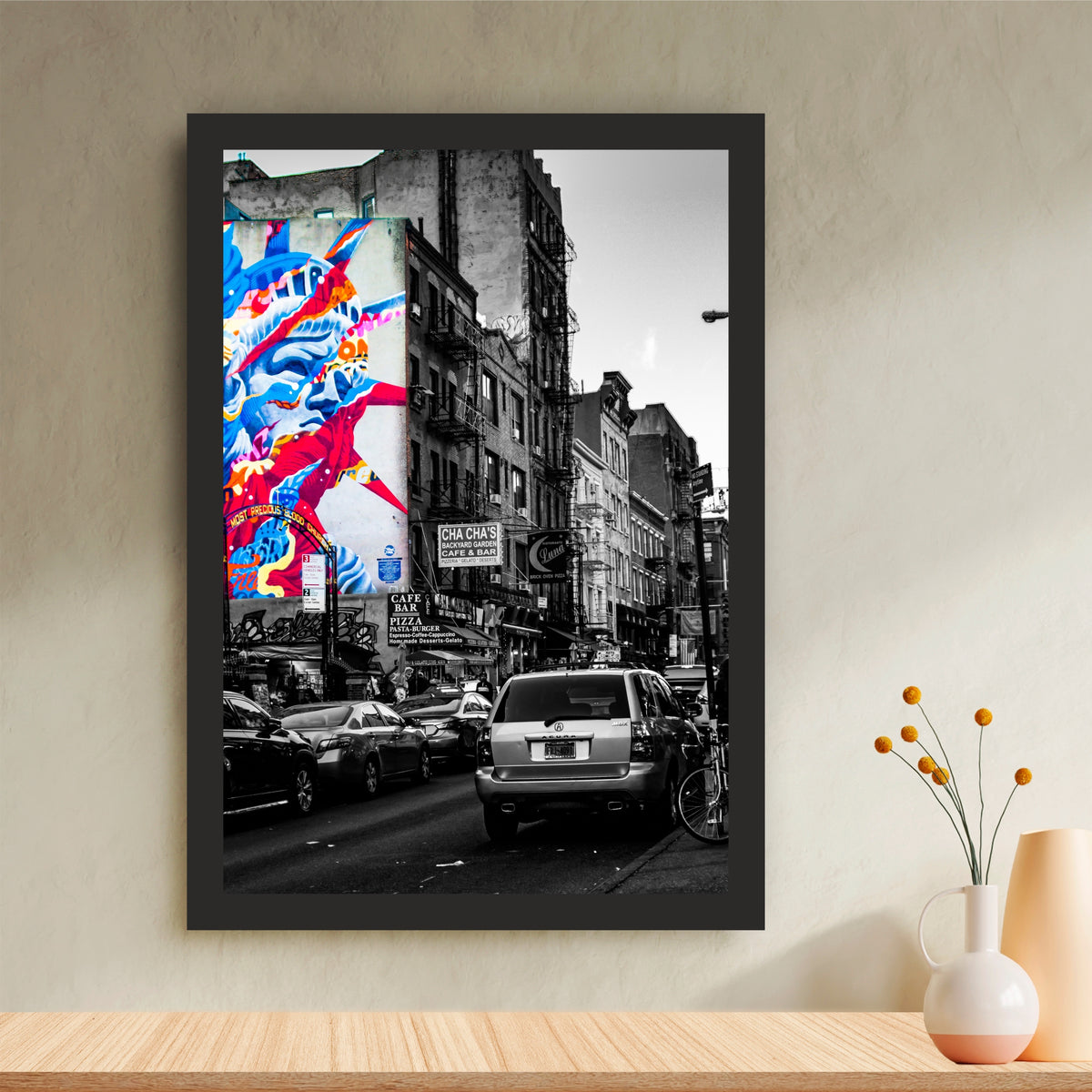 Urban Street Art Black & White Wall Art | Colorful Graffiti Cityscape Print