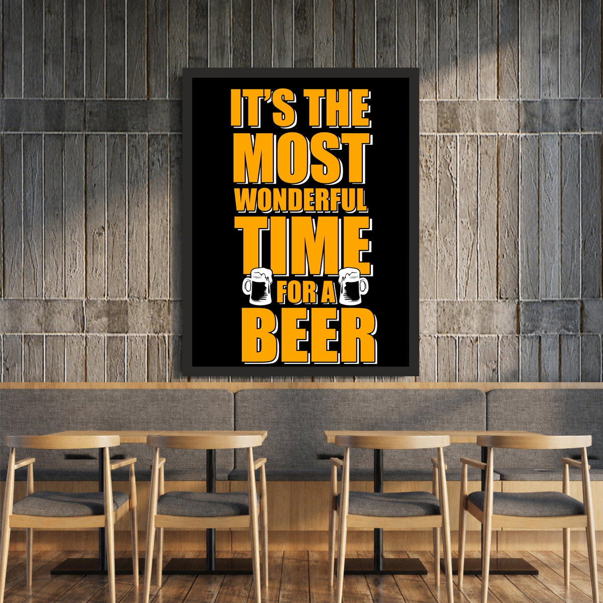 Beer Wall Art | Framed “It’s the Most Wonderful Time for a Beer” Poster | Bar & Man Cave Décor