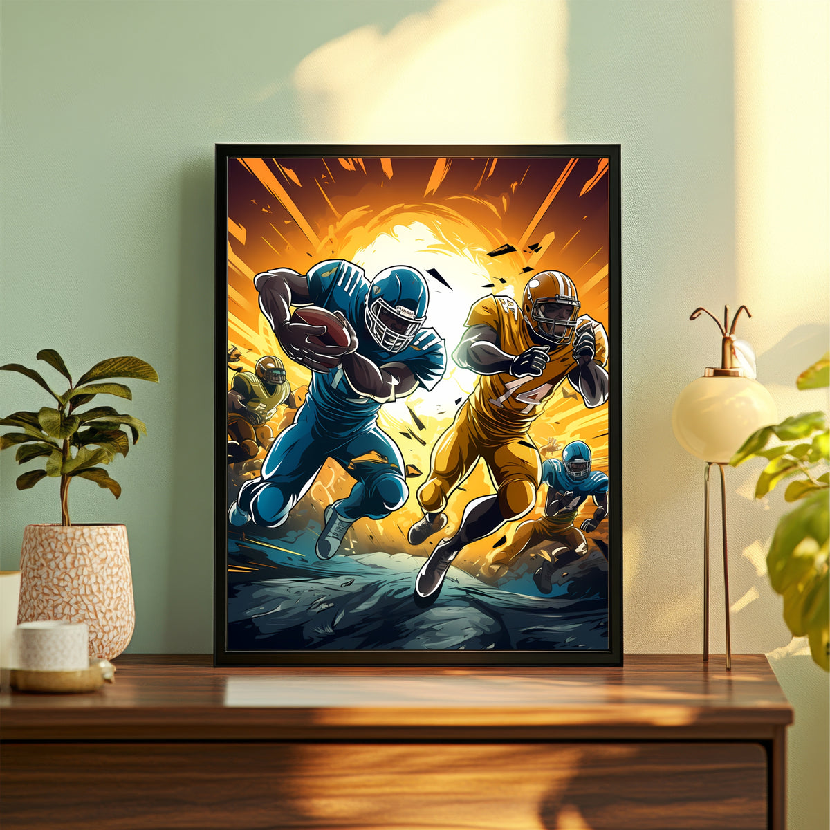 American Football Wall Art – Dynamic Football Player Poster, Modern Sports Artwork, Inspirational Framed Wall Décor for Gym, Bedroom & Sports Room