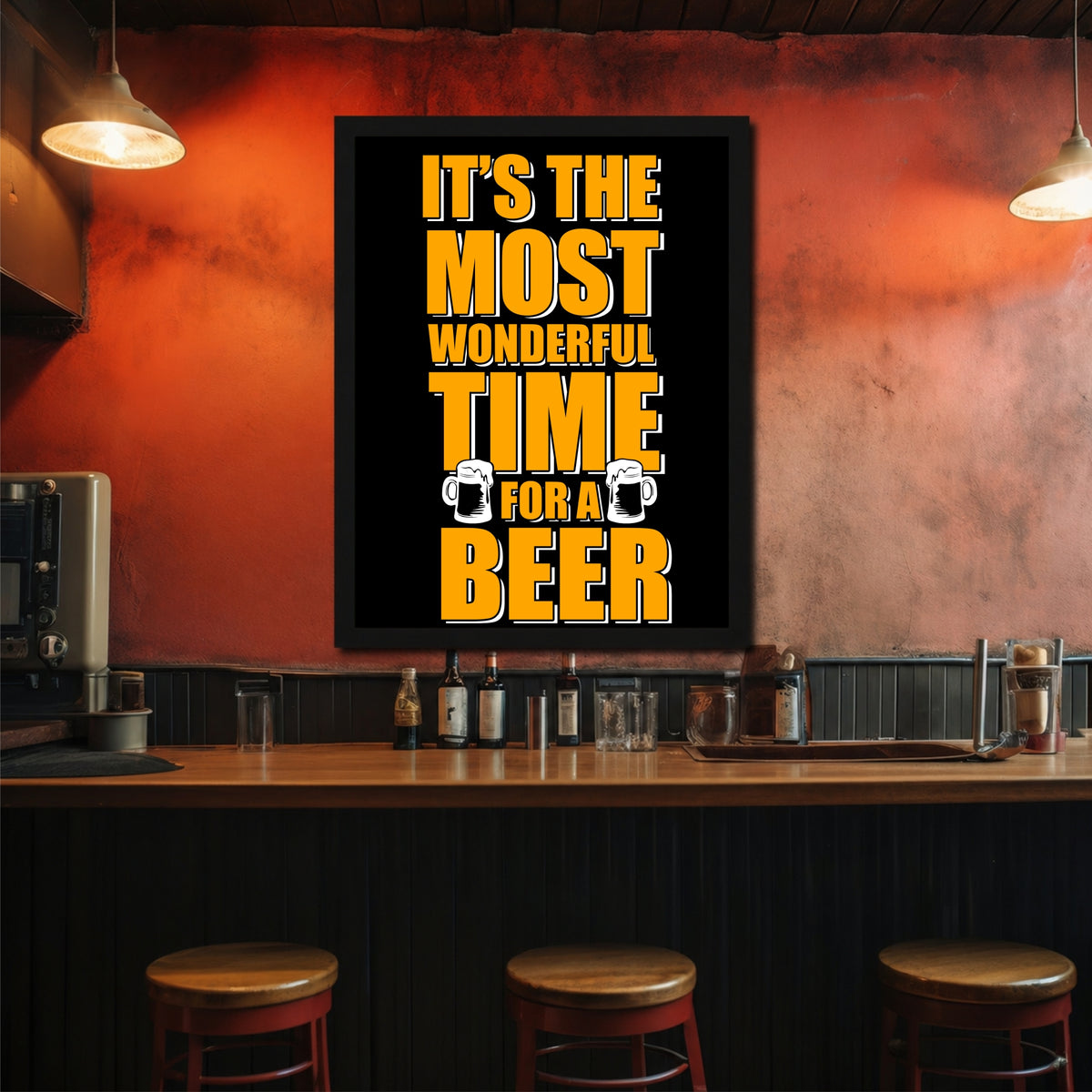 Beer Wall Art | Framed “It’s the Most Wonderful Time for a Beer” Poster | Bar & Man Cave Décor