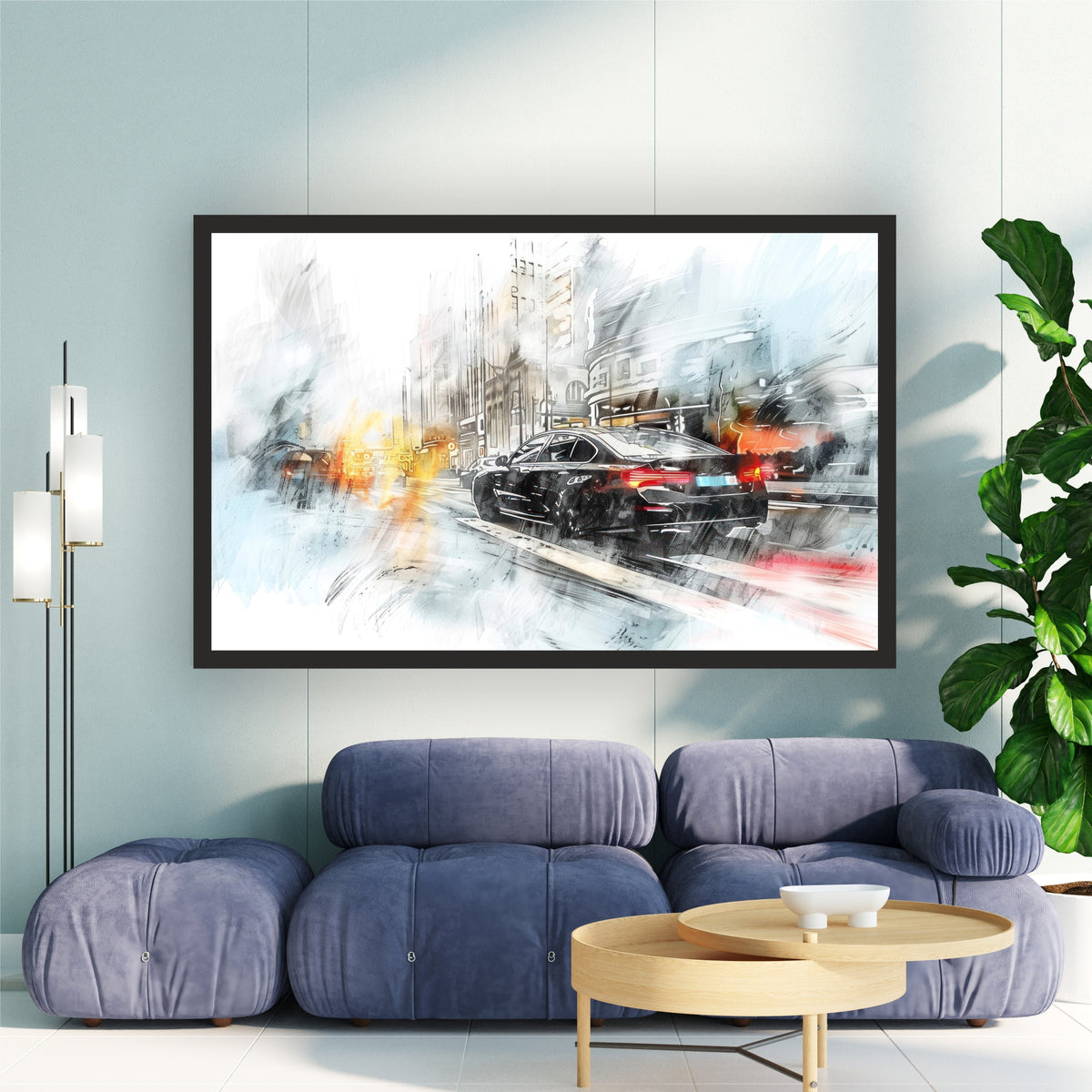 Luxury Car City Drive Wall Art | Modern Automotive Watercolor Poster