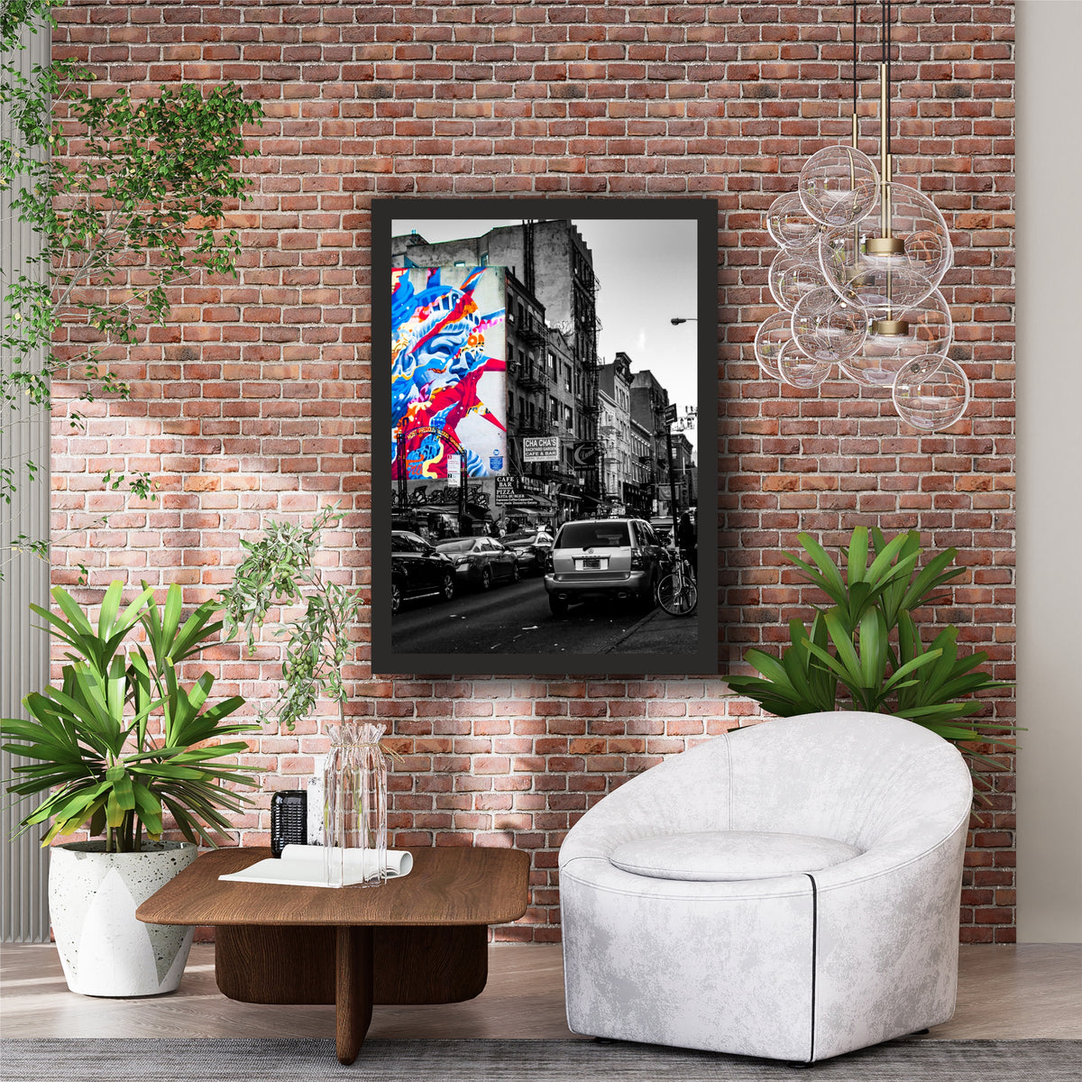 Urban Street Art Black & White Wall Art | Colorful Graffiti Cityscape Print