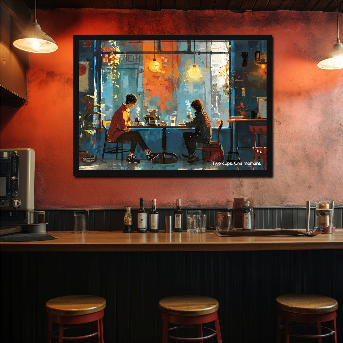Two Cups Wall Art | Cozy Coffee Café Canvas Print | Modern Coffee Shop Decor