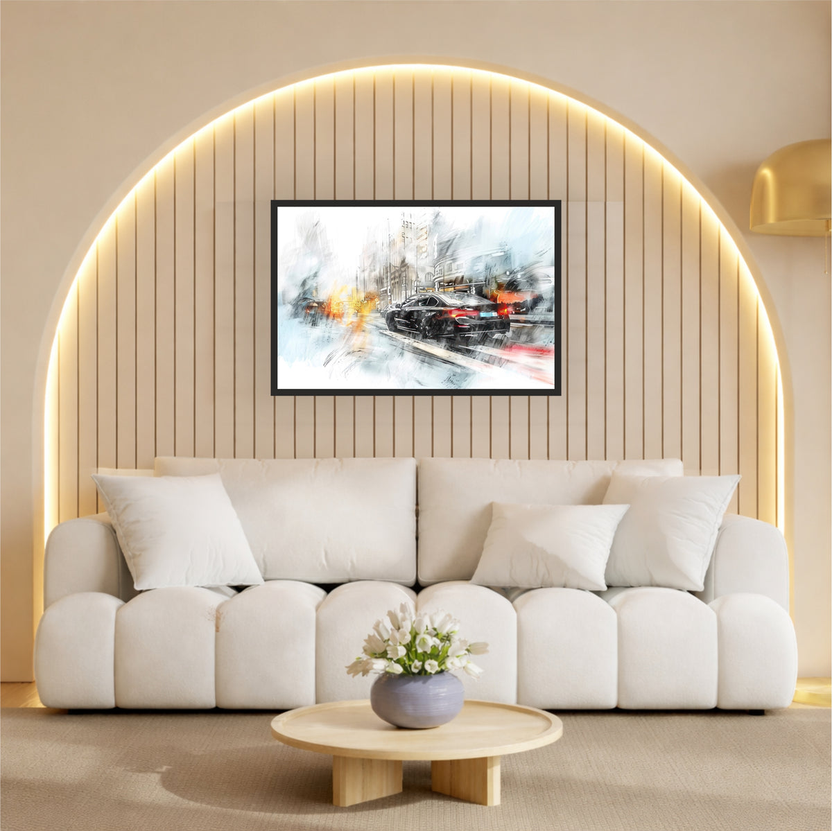 Luxury Car City Drive Wall Art | Modern Automotive Watercolor Poster