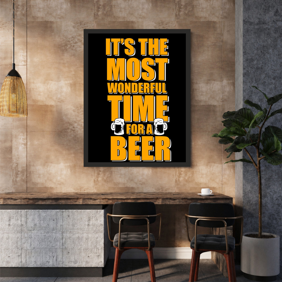 Beer Wall Art | Framed “It’s the Most Wonderful Time for a Beer” Poster | Bar & Man Cave Décor