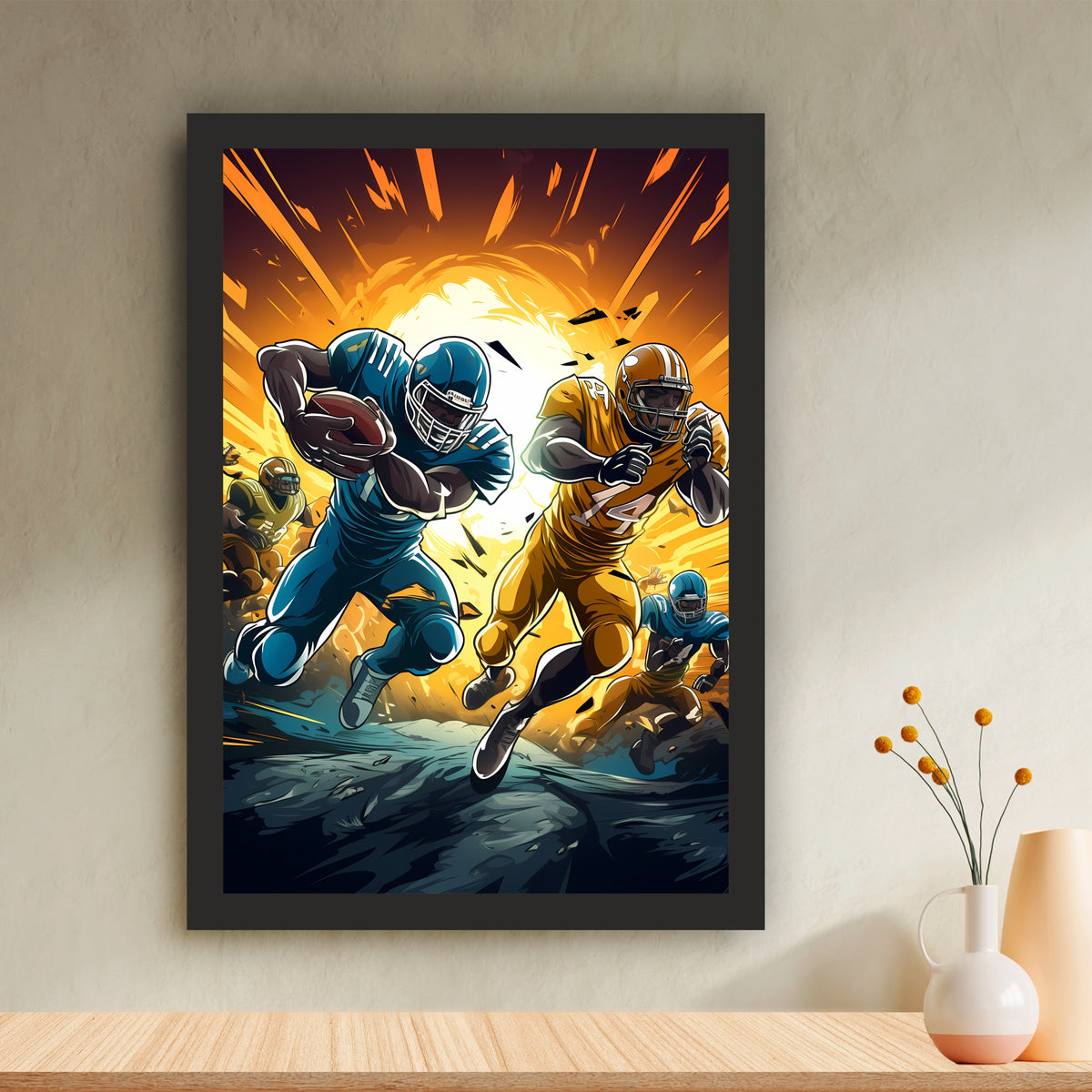 American Football Wall Art – Dynamic Football Player Poster, Modern Sports Artwork, Inspirational Framed Wall Décor for Gym, Bedroom & Sports Room
