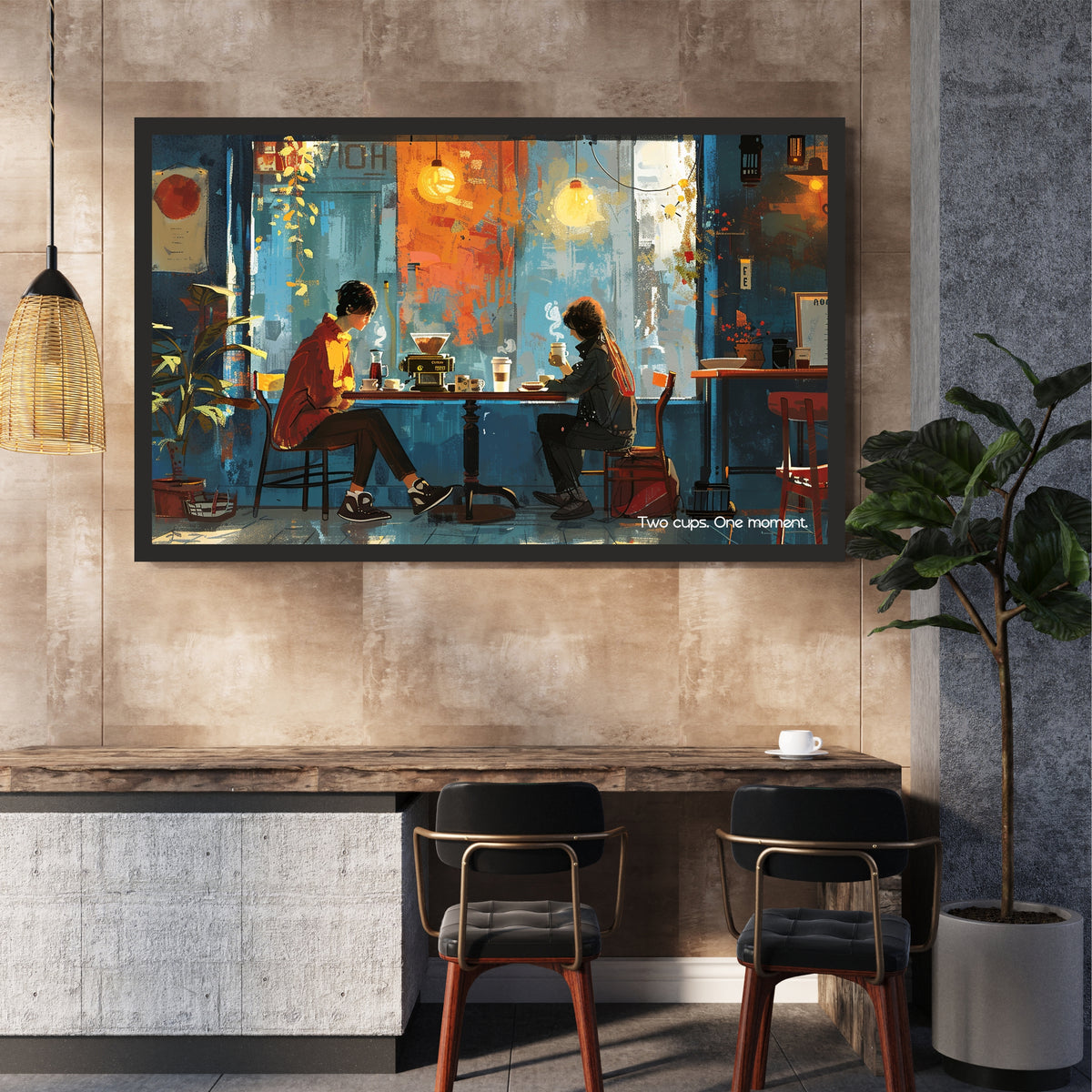 Two Cups Wall Art | Cozy Coffee Café Canvas Print | Modern Coffee Shop Decor