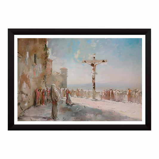 Crucifixion of Jesus Christ Wall Art | Christian Cross Canvas Print | Calvary Painting | Holy Week, Easter & Religious Home Decor