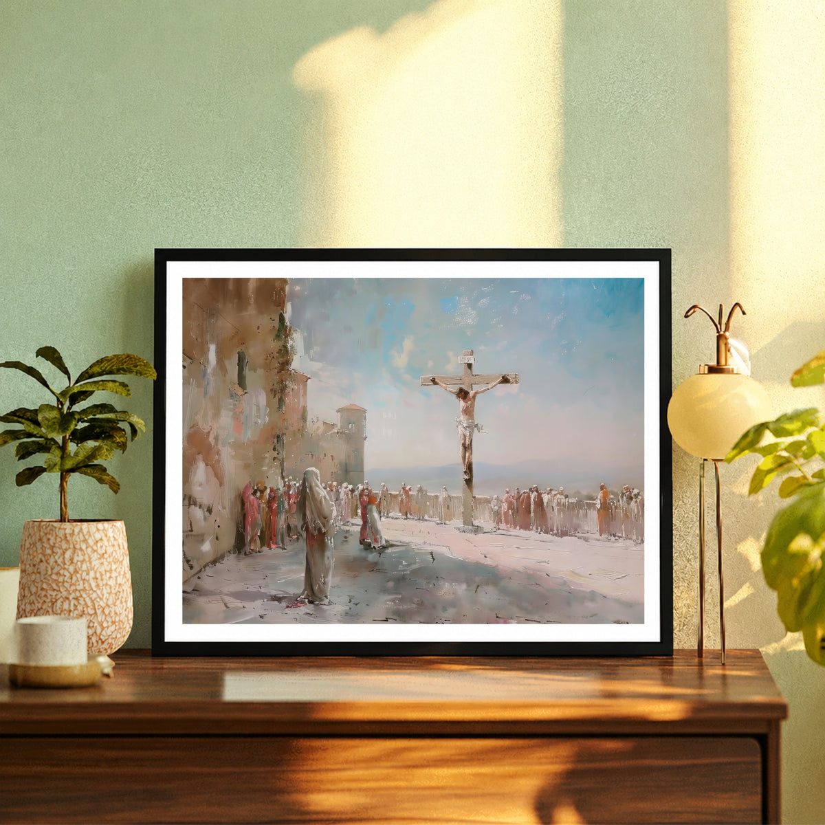 Crucifixion of Jesus Christ Wall Art | Christian Cross Canvas Print | Calvary Painting | Holy Week, Easter & Religious Home Decor
